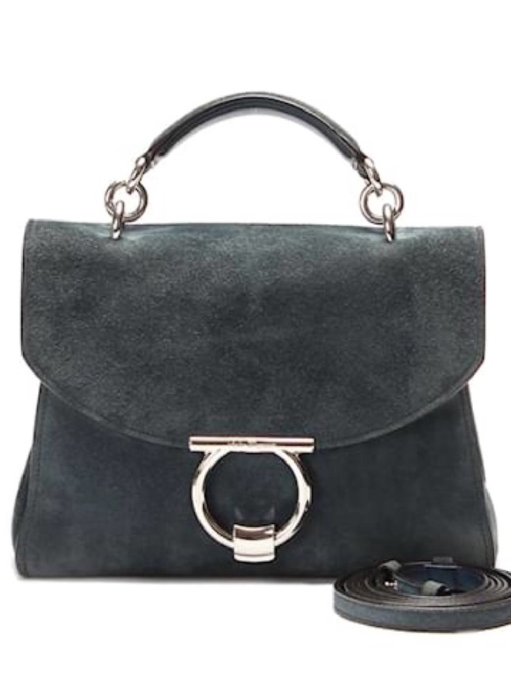 Salvatore Ferragamo Margot Suede Handle Bag Blue